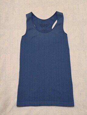 🩷Y2K Lip Stick Blue Ribbed Racerback Tank Top Womens Small